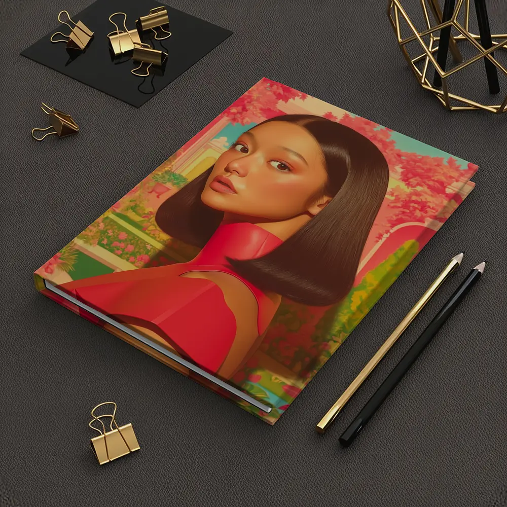 Asian Woman Portrait Pink Garden Illustration Art – Notebooks