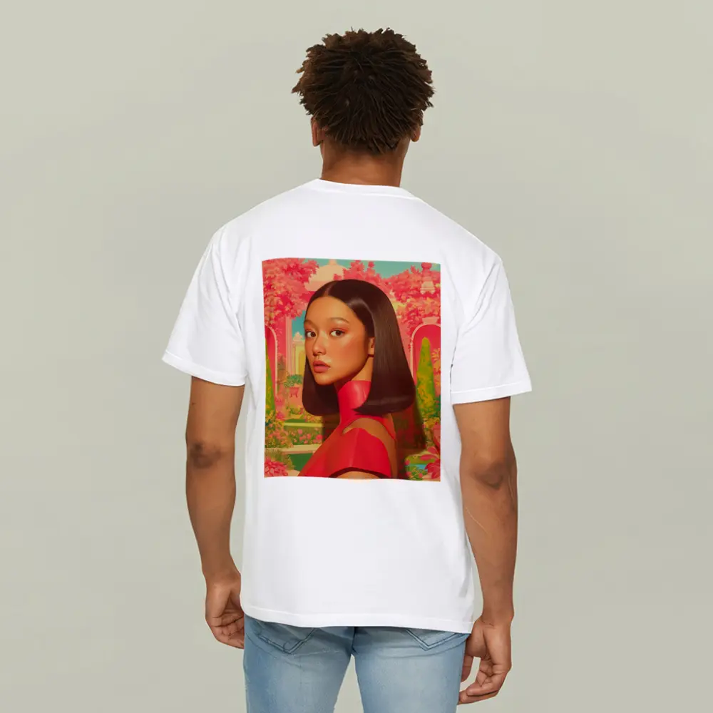 Asian Woman Portrait Pink Garden Illustration Art – T-Shirts
