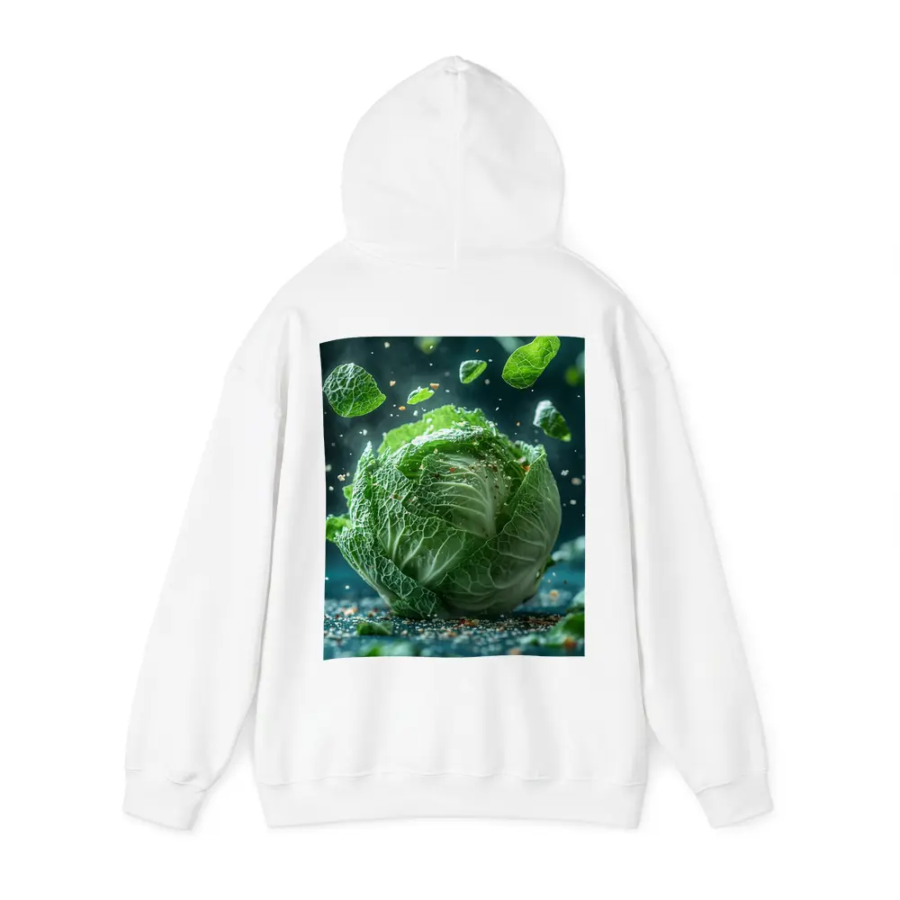 Fresh Green Cabbage Floating Dark Background – Hoodies