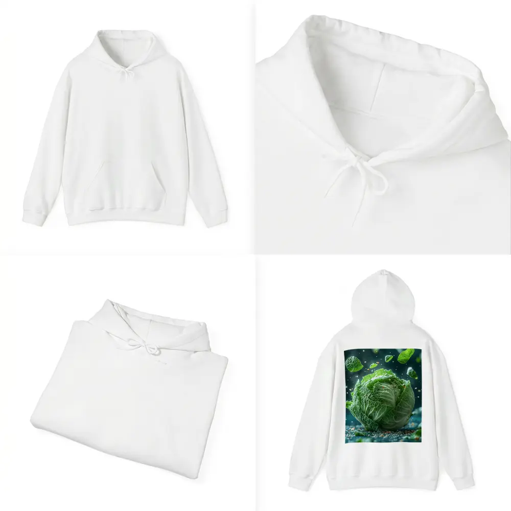 Fresh Green Cabbage Floating Dark Background – Hoodies