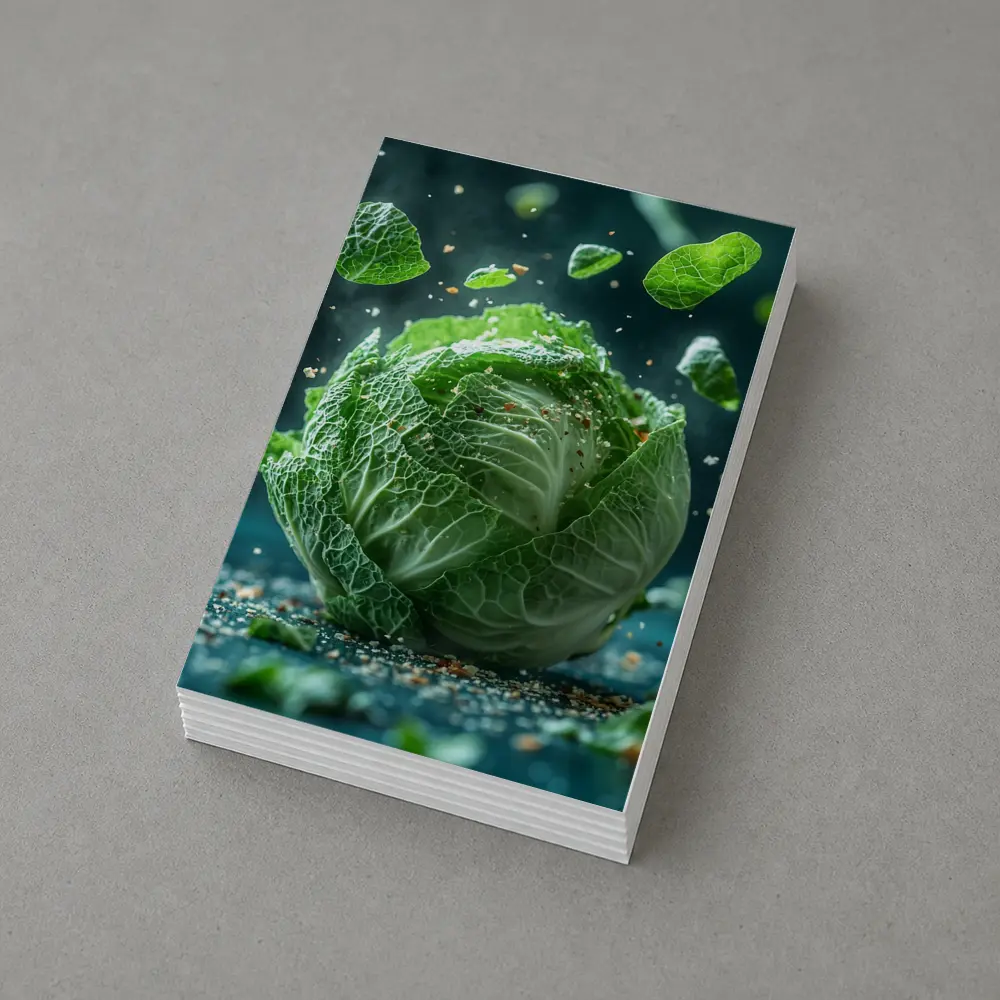 Fresh Green Cabbage Floating Dark Background – Postcards
