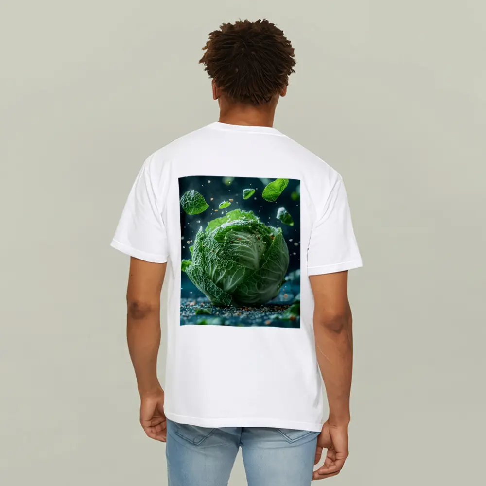 Fresh Green Cabbage Floating Dark Background – T-Shirts