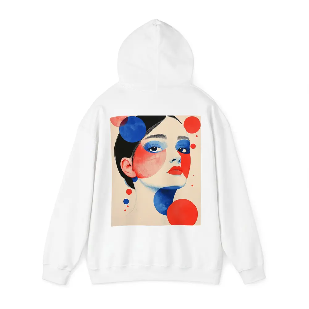 Abstract Woman Portrait Red Blue Geometric Circles – Hoodies