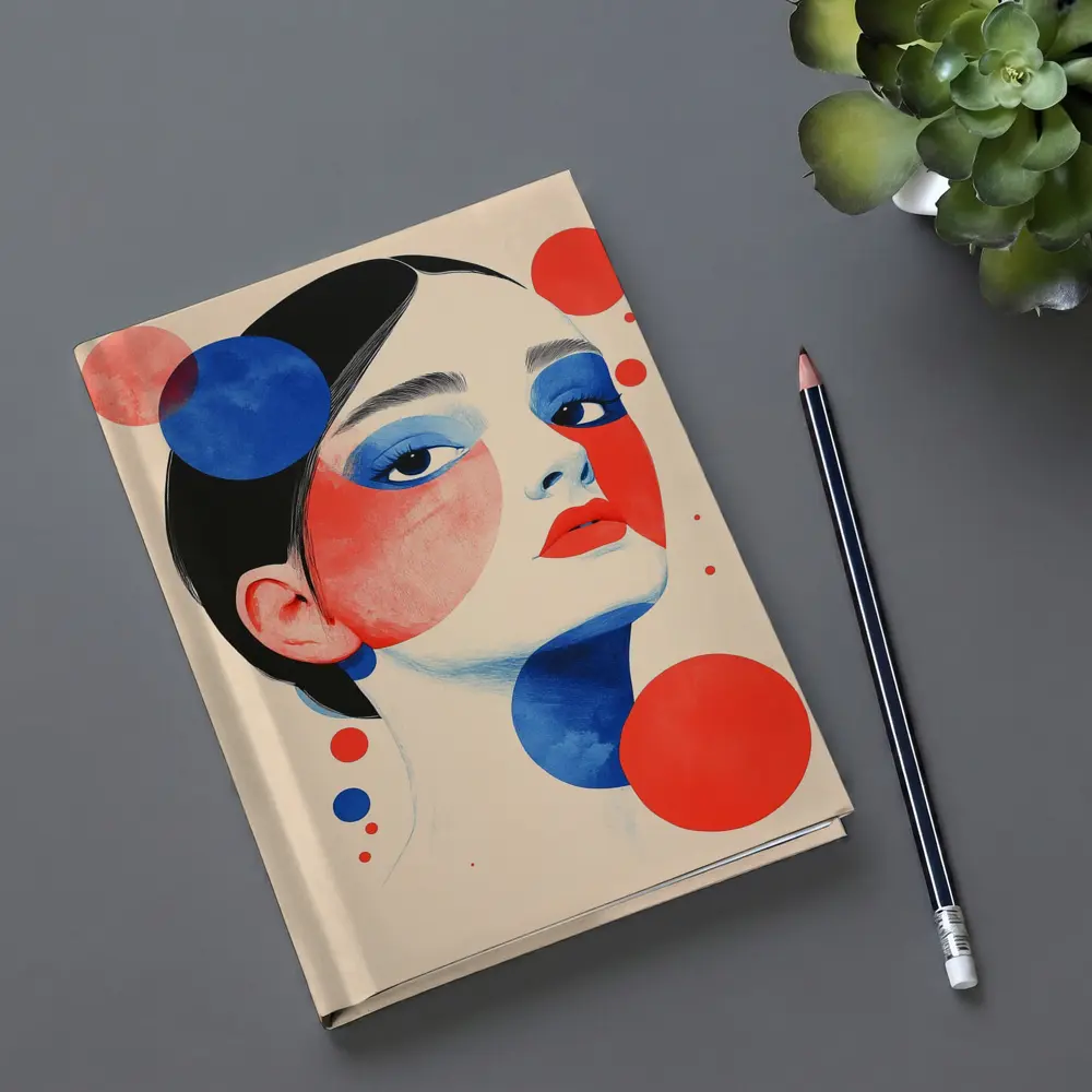 Abstract Woman Portrait Red Blue Geometric Circles – Notebooks