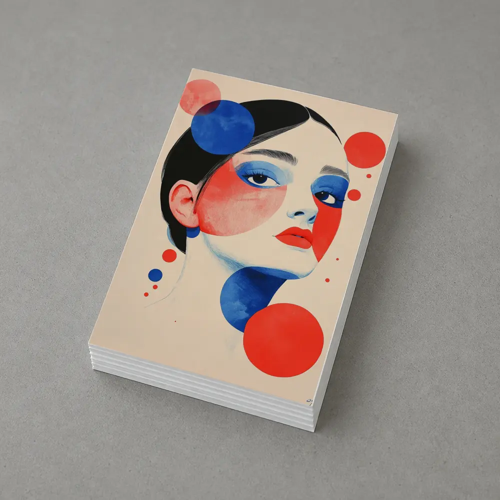 Abstract Woman Portrait Red Blue Geometric Circles – Postcards