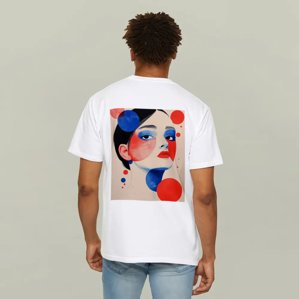 Abstract Woman Portrait Red Blue Geometric Circles – T-Shirts