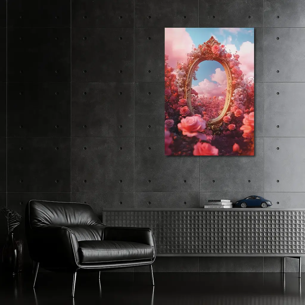 Gold Ornate Mirror Roses Pink Sky – Wall Art