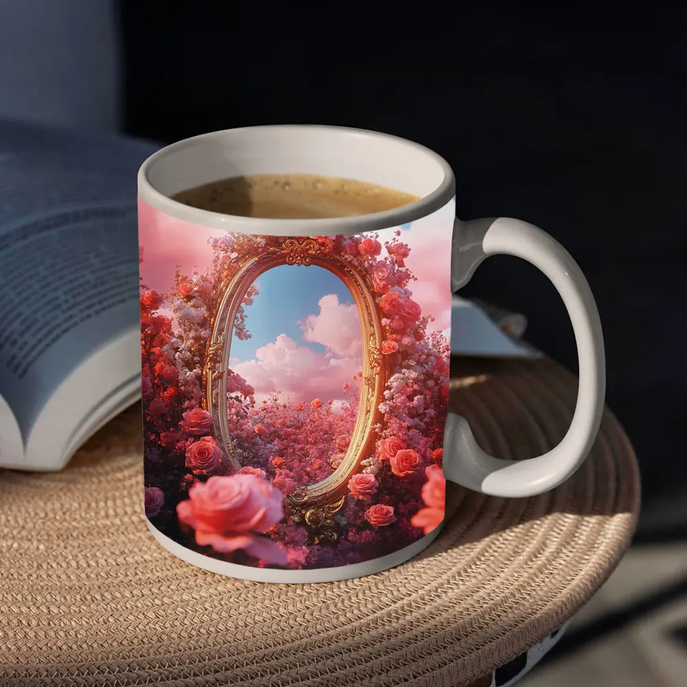 Gold Ornate Mirror Roses Pink Sky – Mugs