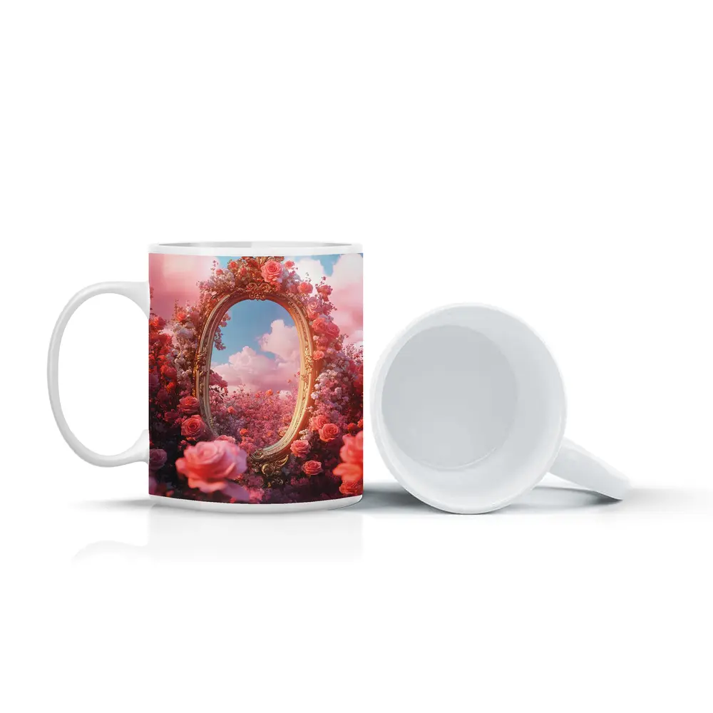 Gold Ornate Mirror Roses Pink Sky – Mugs
