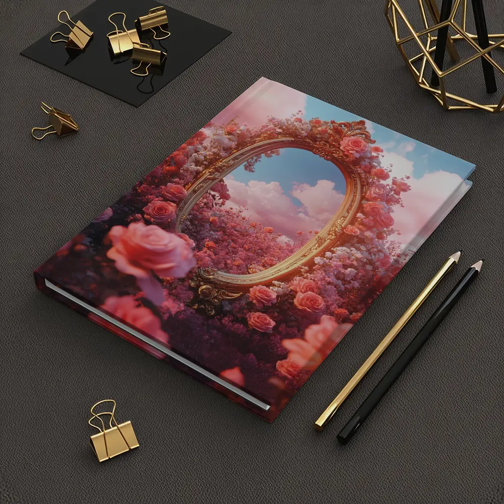 Gold Ornate Mirror Roses Pink Sky – Notebooks