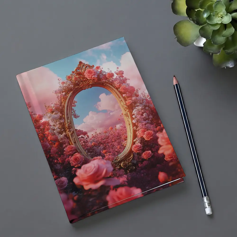 Gold Ornate Mirror Roses Pink Sky – Notebooks
