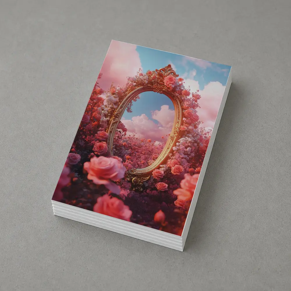 Gold Ornate Mirror Roses Pink Sky – Postcards