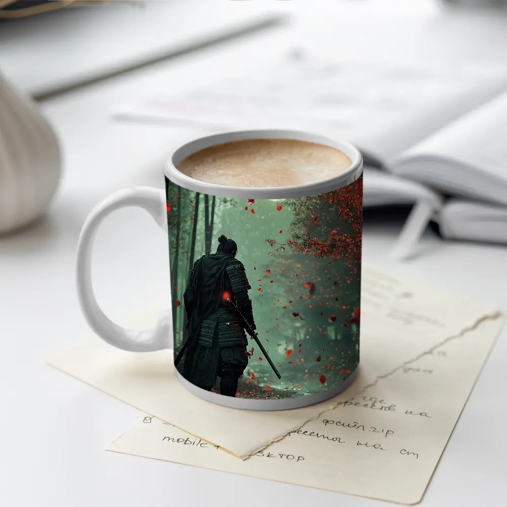 Samurai Warrior Moon Forest Red Petals – Mugs