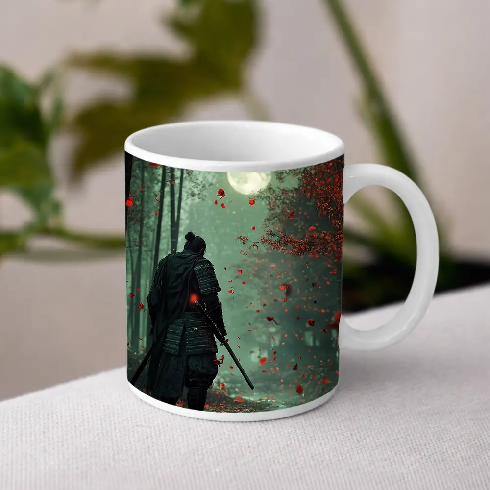 Samurai Warrior Moon Forest Red Petals – Mugs