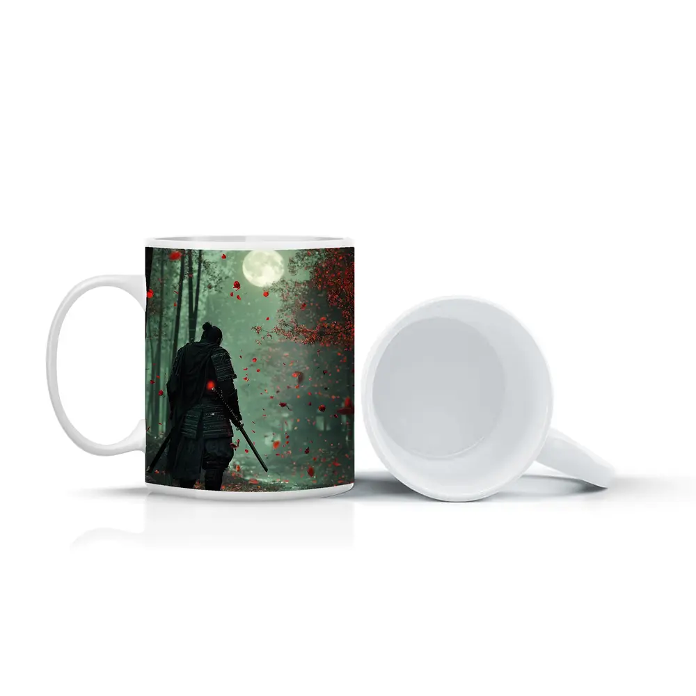 Samurai Warrior Moon Forest Red Petals – Mugs