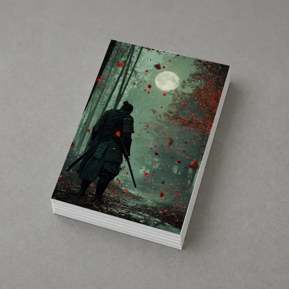 Samurai Warrior Moon Forest Red Petals – Postcards