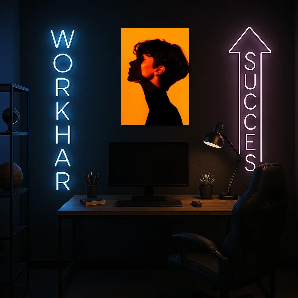 Woman Silhouette Profile Portrait Orange Background – Wall Art