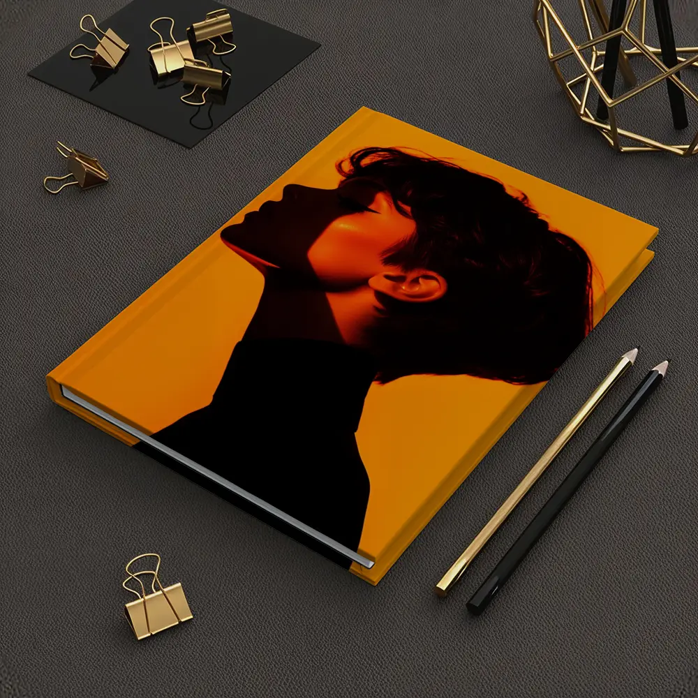Woman Silhouette Profile Portrait Orange Background – Notebooks