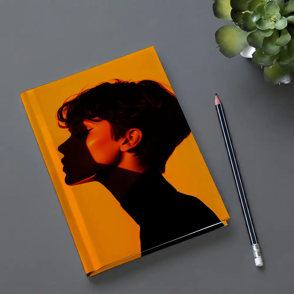 Woman Silhouette Profile Portrait Orange Background – Notebooks