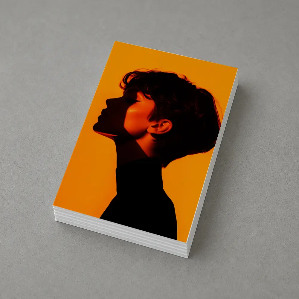 Woman Silhouette Profile Portrait Orange Background – Postcards