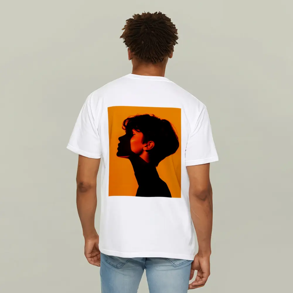 Woman Silhouette Profile Portrait Orange Background – T-Shirts