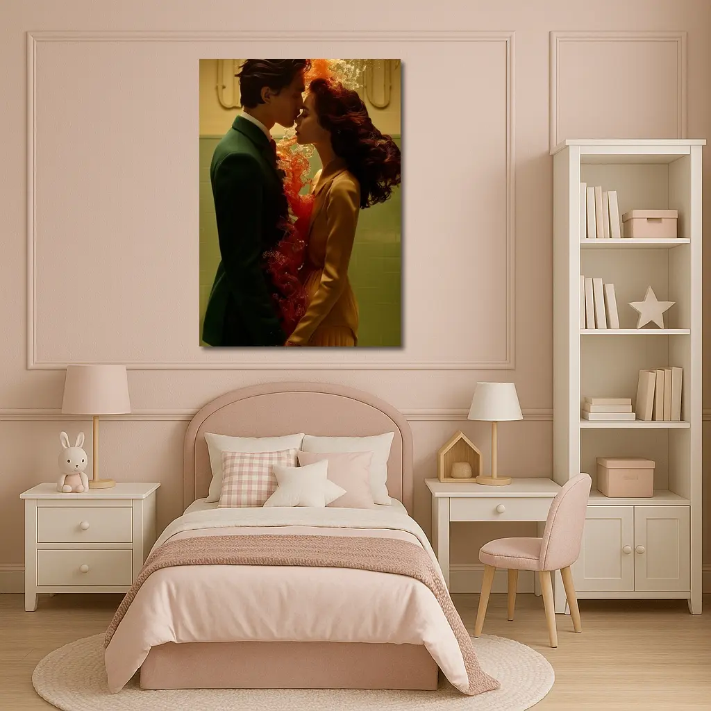 Couple Kissing Fire Water Surreal Romance – Wall Art