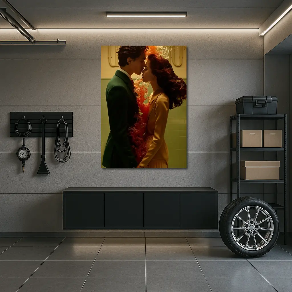 Couple Kissing Fire Water Surreal Romance – Wall Art