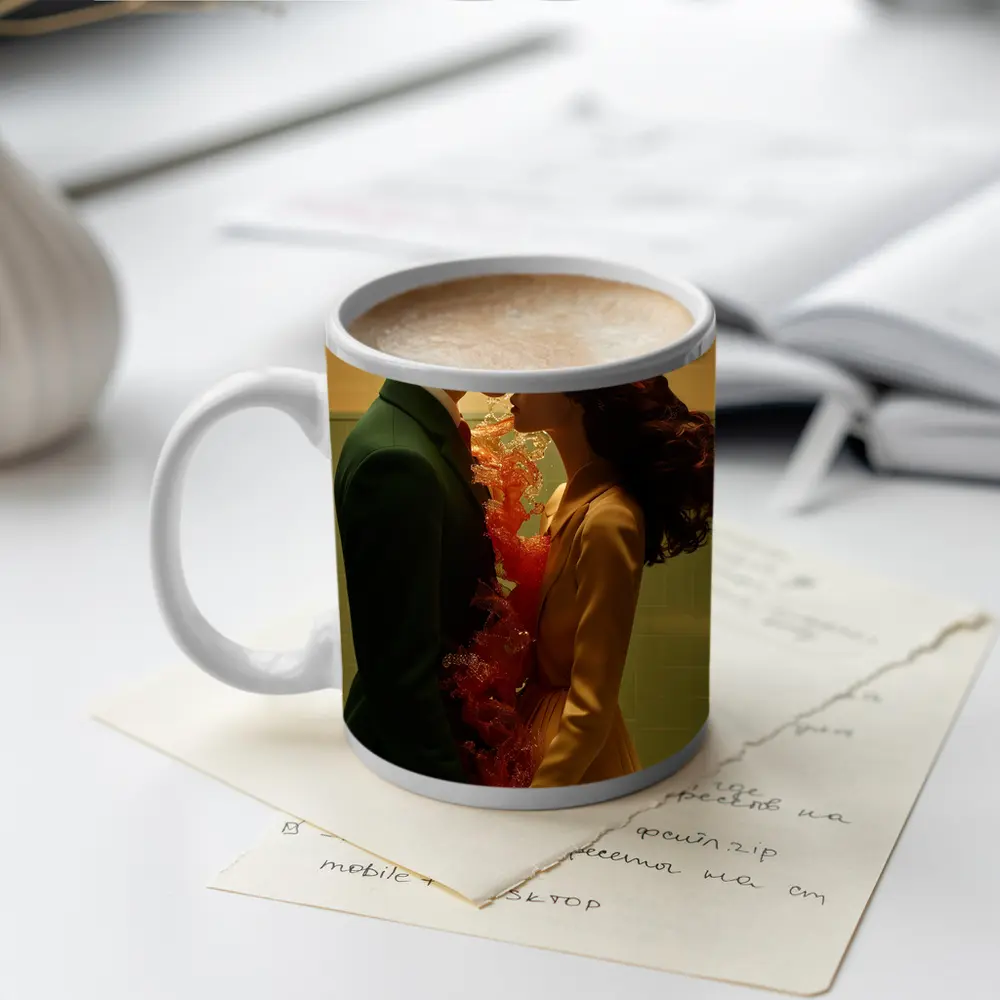 Couple Kissing Fire Water Surreal Romance – Mugs