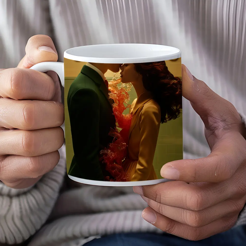 Couple Kissing Fire Water Surreal Romance – Mugs