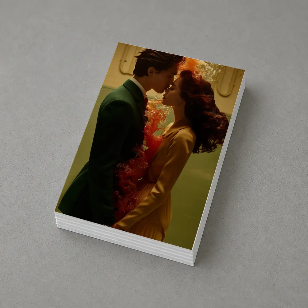 Couple Kissing Fire Water Surreal Romance – Postcards