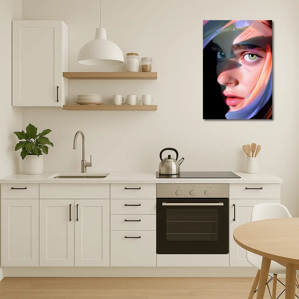 Surreal Woman Face Neon Glow Dark Background – Wall Art