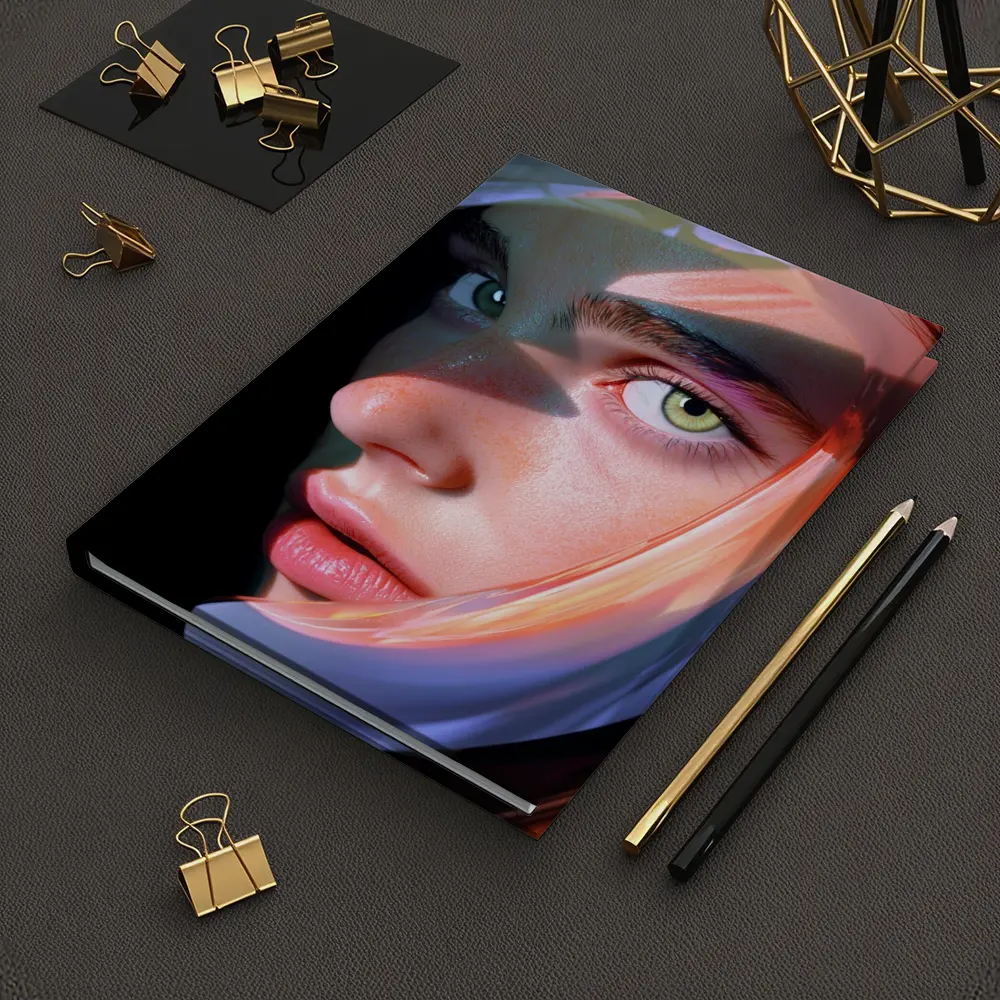 Surreal Woman Face Neon Glow Dark Background – Notebooks