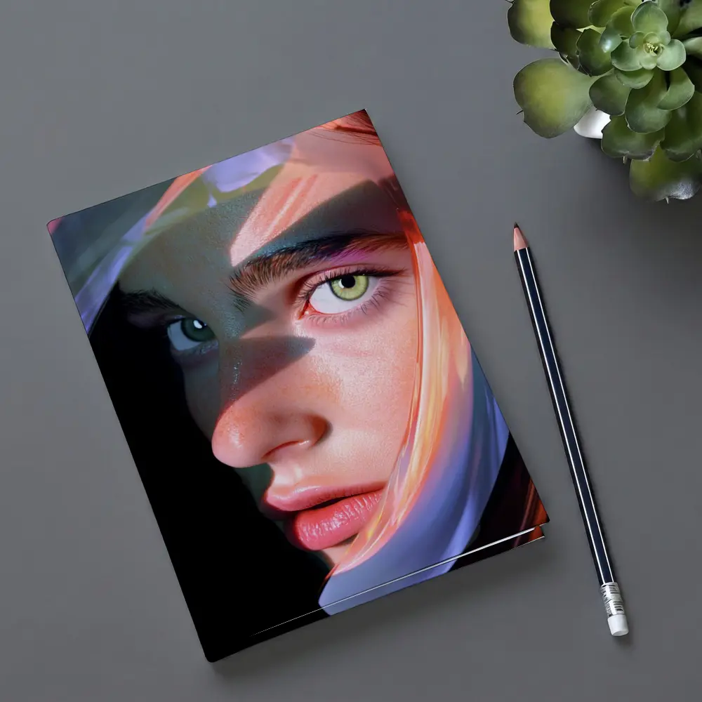Surreal Woman Face Neon Glow Dark Background – Notebooks