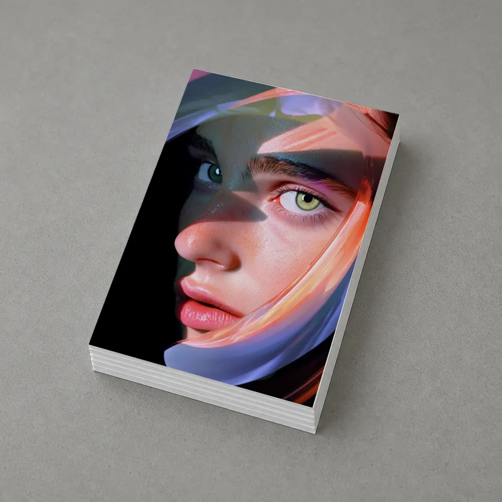 Surreal Woman Face Neon Glow Dark Background – Postcards