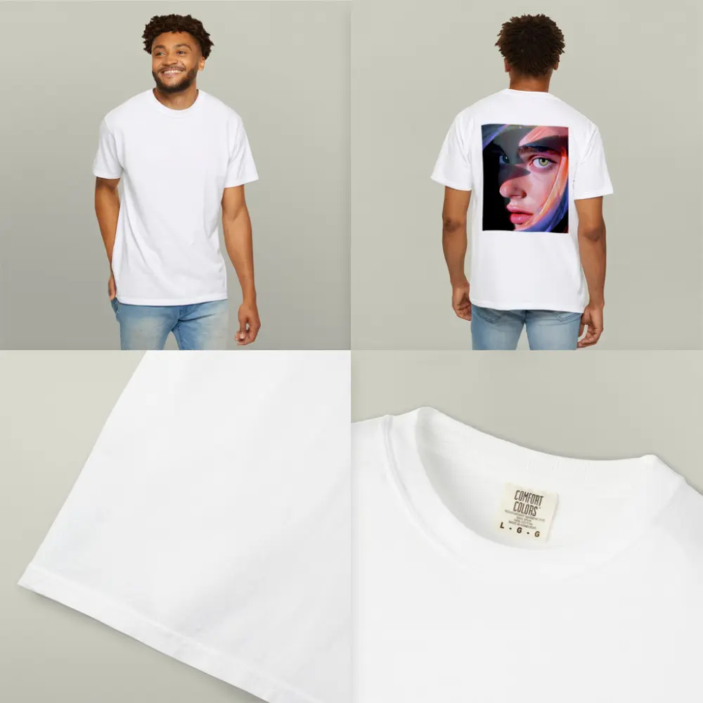 Surreal Woman Face Neon Glow Dark Background – T-Shirts