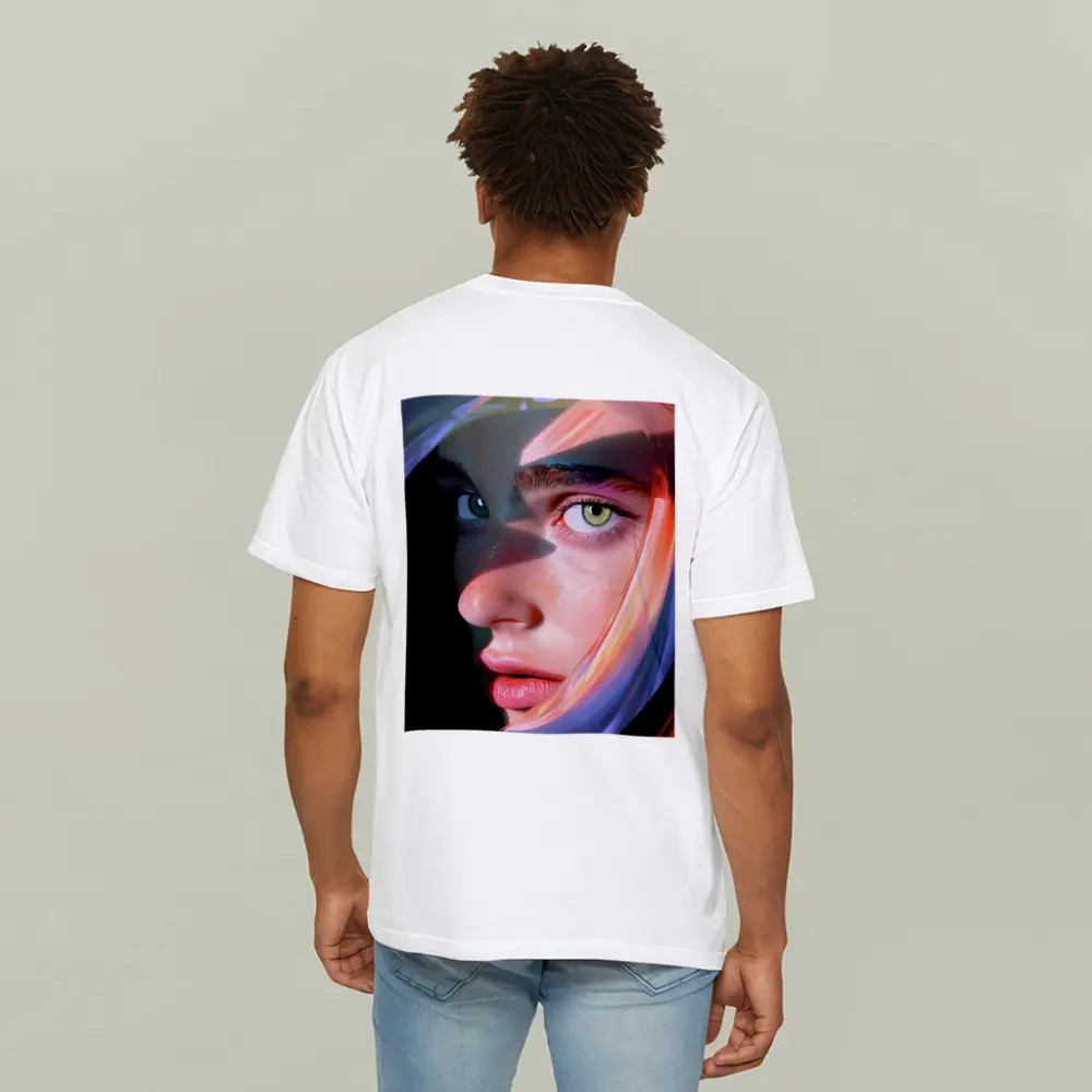 Surreal Woman Face Neon Glow Dark Background – T-Shirts