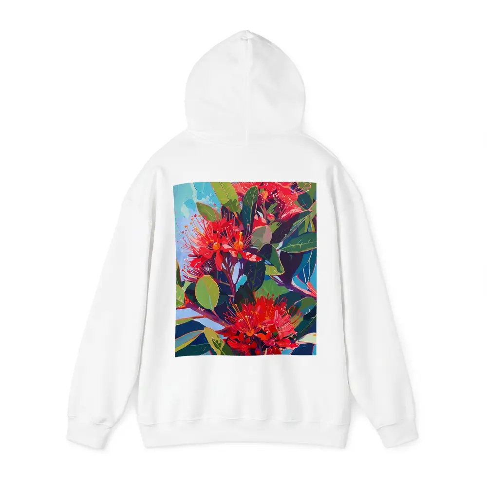 Red Pohutukawa Flowers Blue Sky Painting – Hoodies