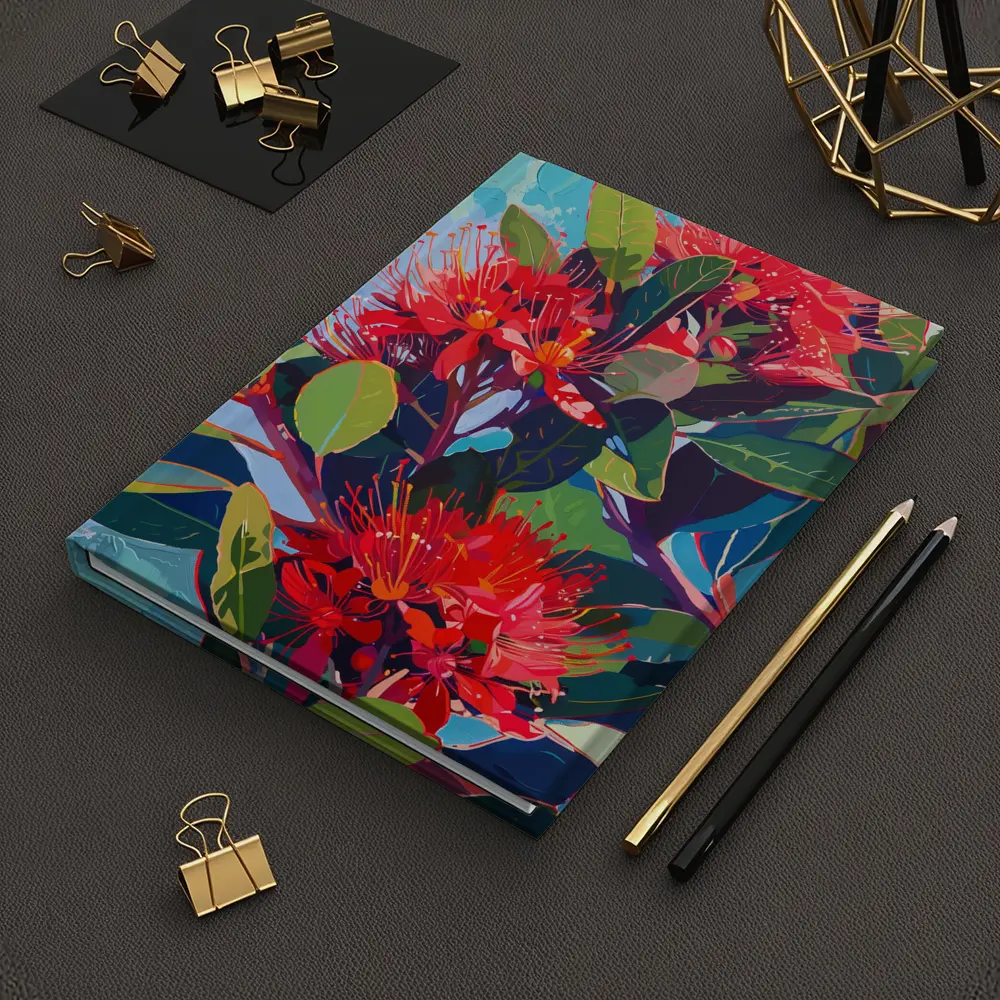 Red Pohutukawa Flowers Blue Sky Painting – Notebooks