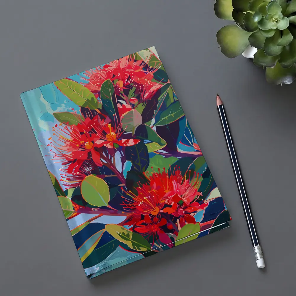 Red Pohutukawa Flowers Blue Sky Painting – Notebooks