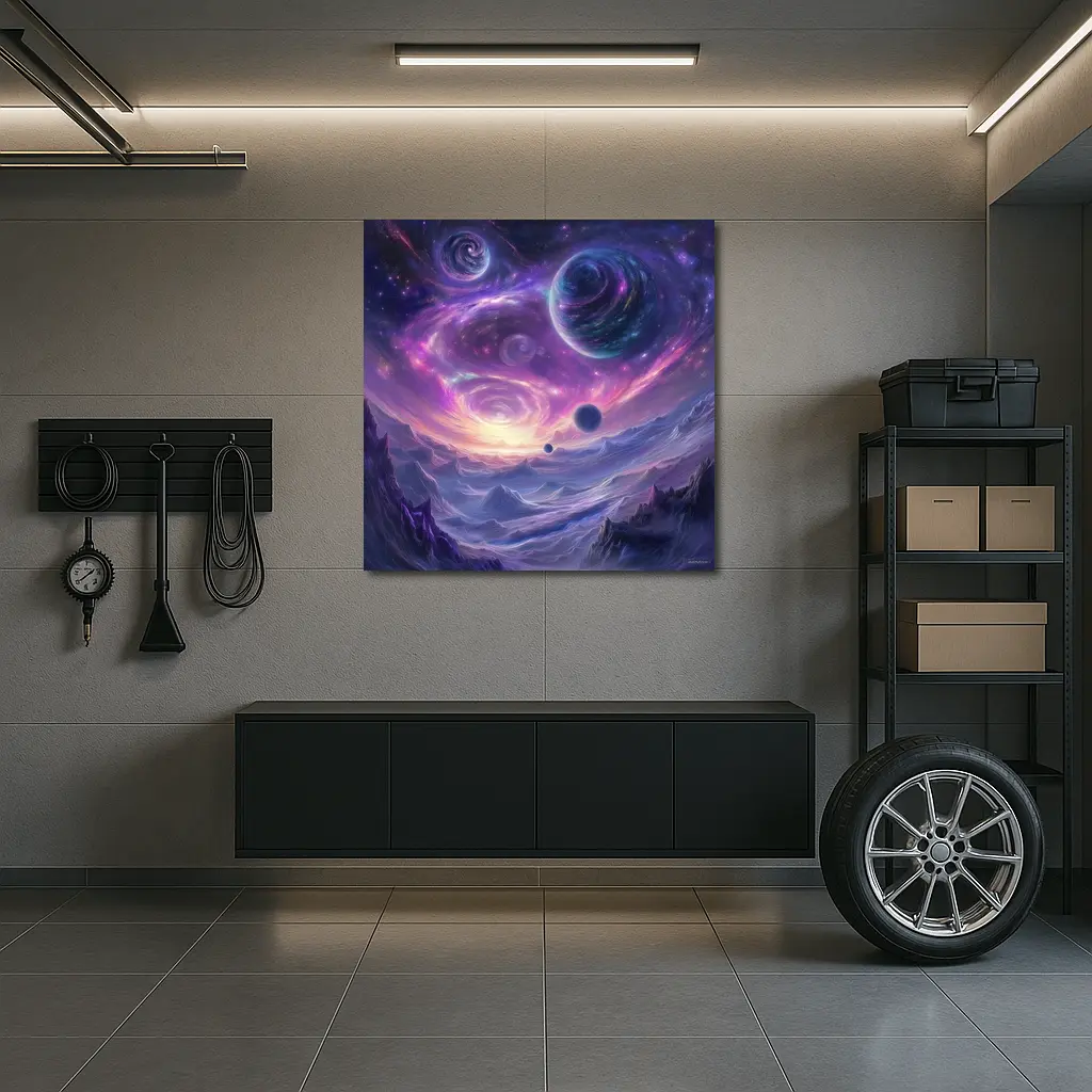Fantasy Space Planets Purple Galaxy Mountains Art – Wall Art
