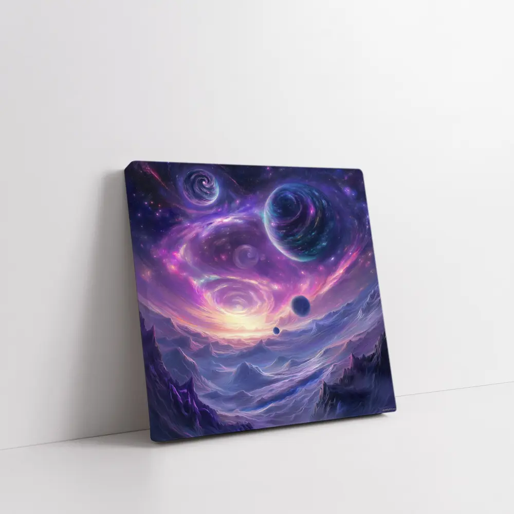 Fantasy Space Planets Purple Galaxy Mountains Art – Wall Art
