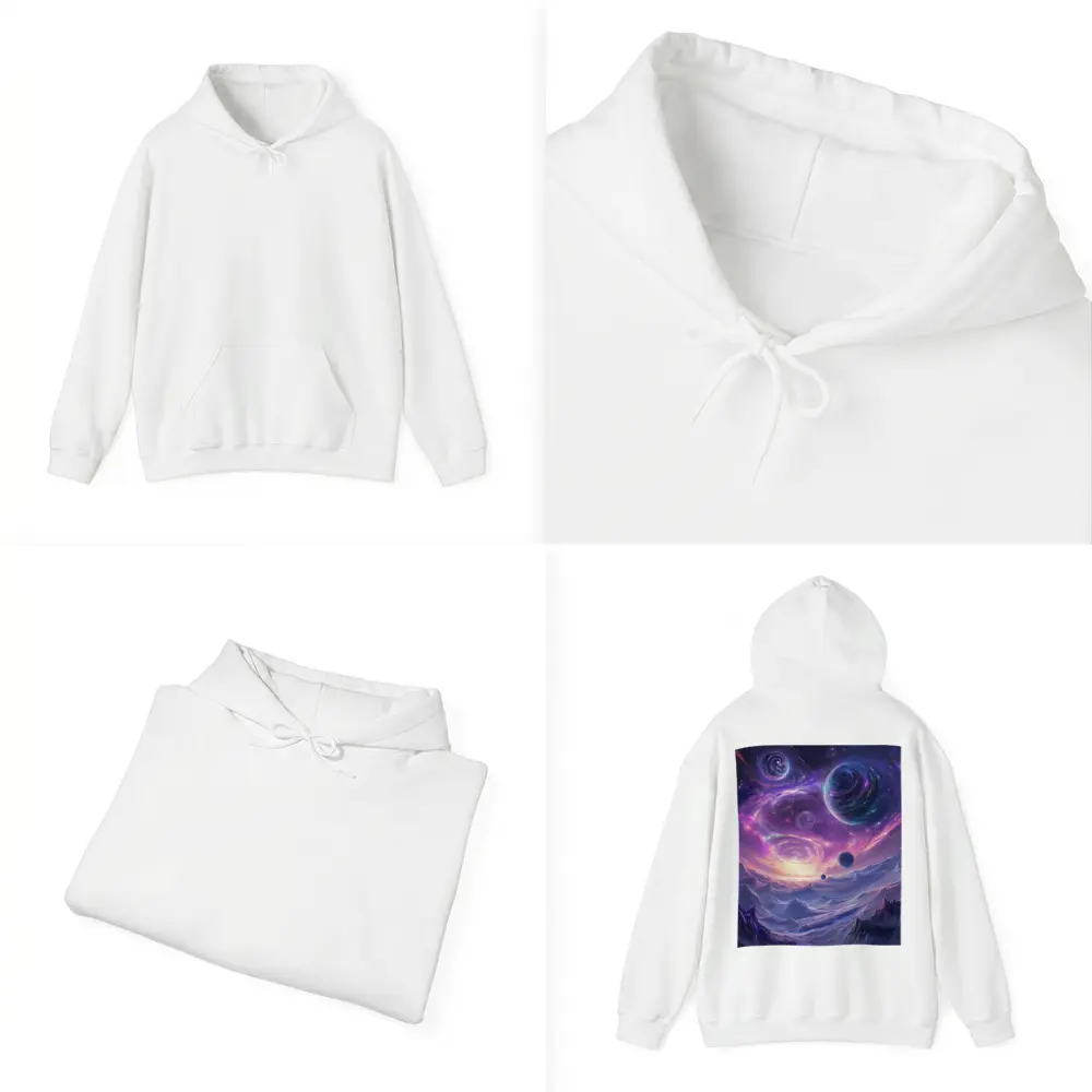 Fantasy Space Planets Purple Galaxy Mountains Art – Hoodies