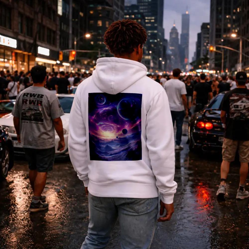 Fantasy Space Planets Purple Galaxy Mountains Art – Hoodies