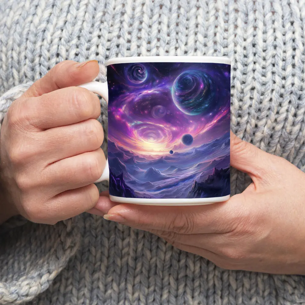 Fantasy Space Planets Purple Galaxy Mountains Art – Mugs