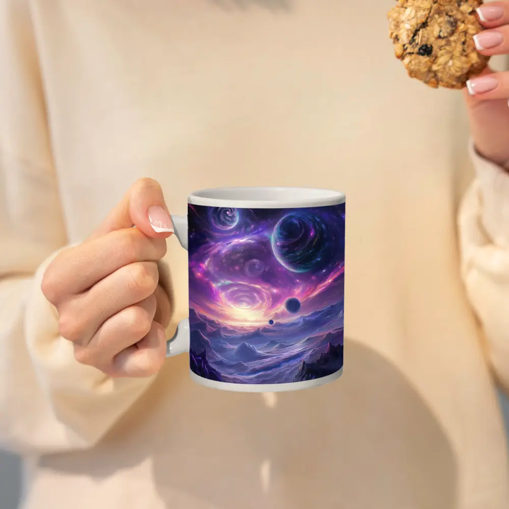 Fantasy Space Planets Purple Galaxy Mountains Art – Mugs