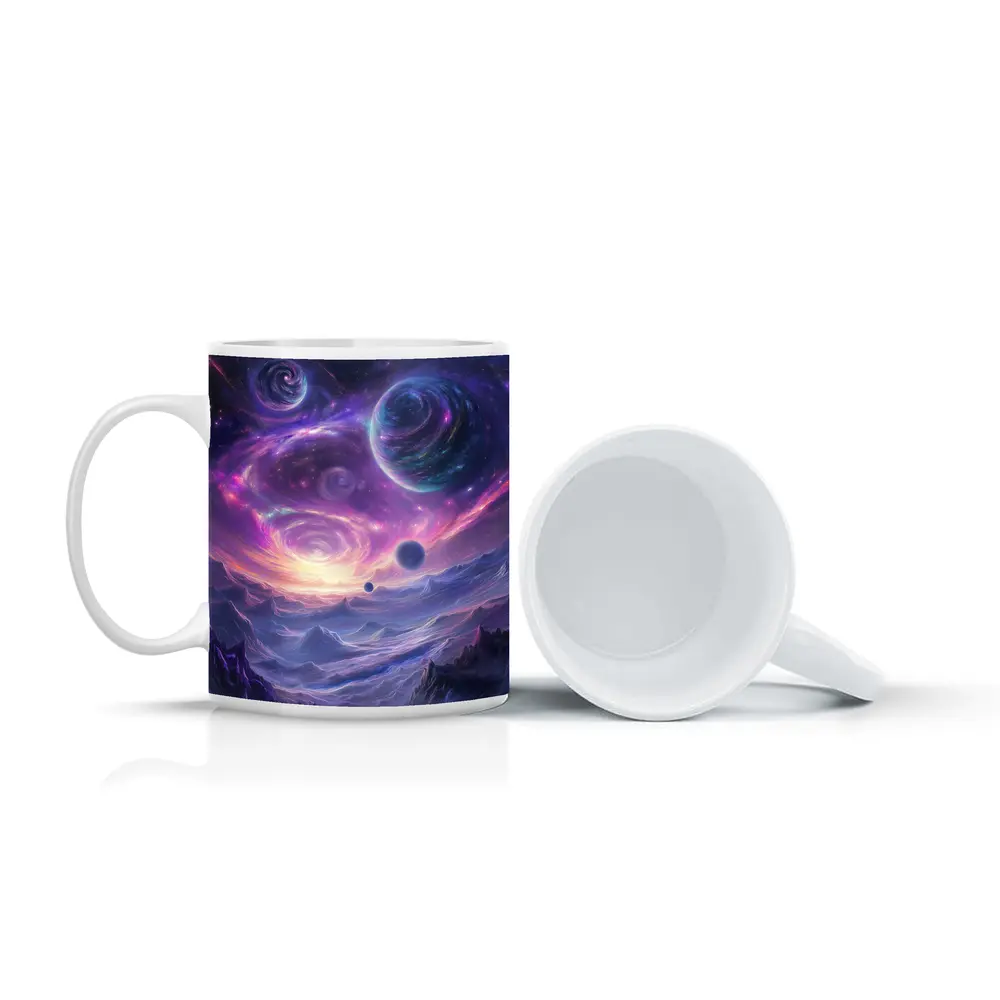 Fantasy Space Planets Purple Galaxy Mountains Art – Mugs