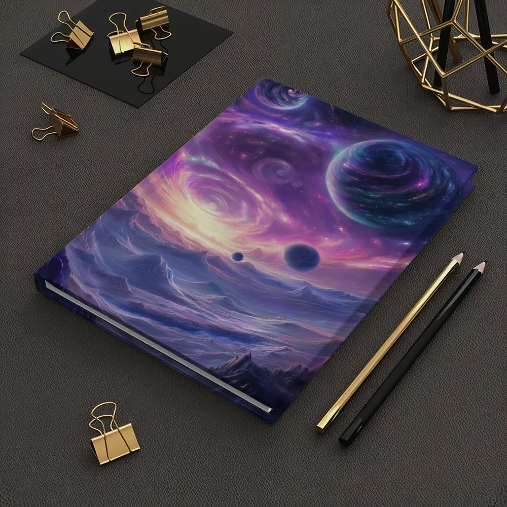 Fantasy Space Planets Purple Galaxy Mountains Art – Notebooks