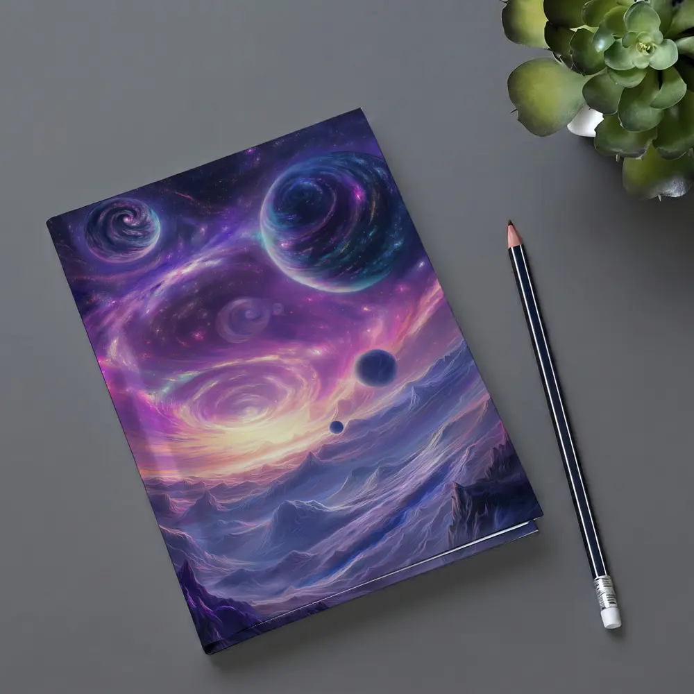 Fantasy Space Planets Purple Galaxy Mountains Art – Notebooks