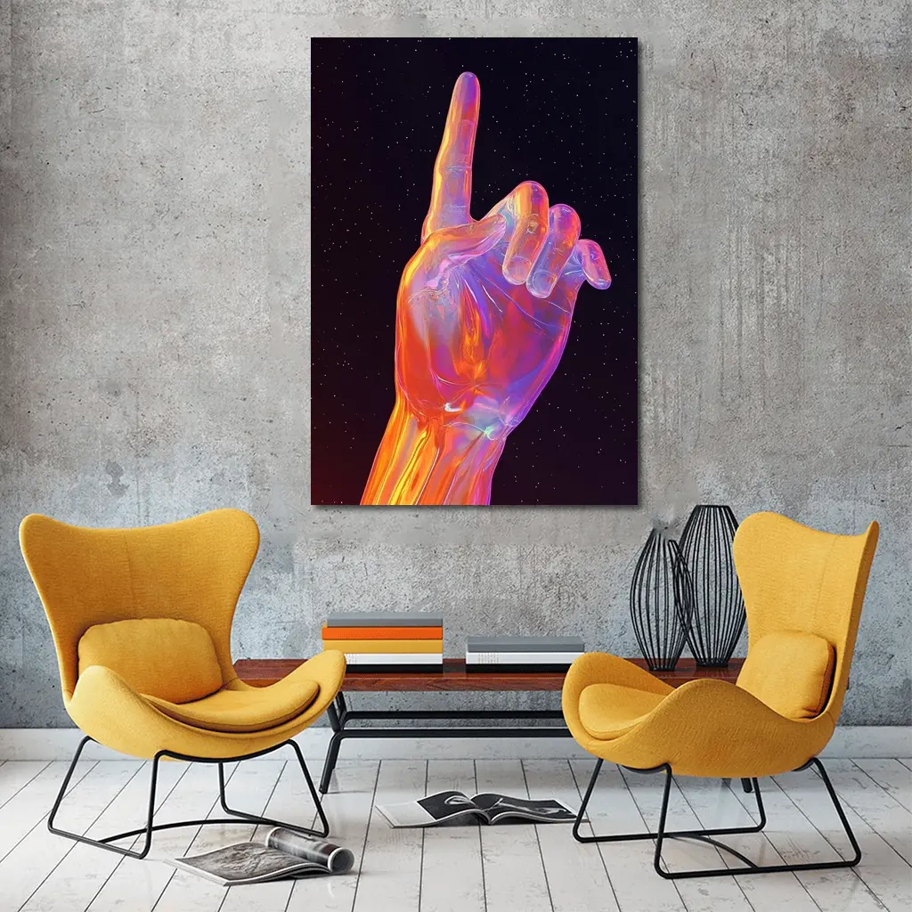 Holographic Glass Hand Pointing Starry Night – Wall Art