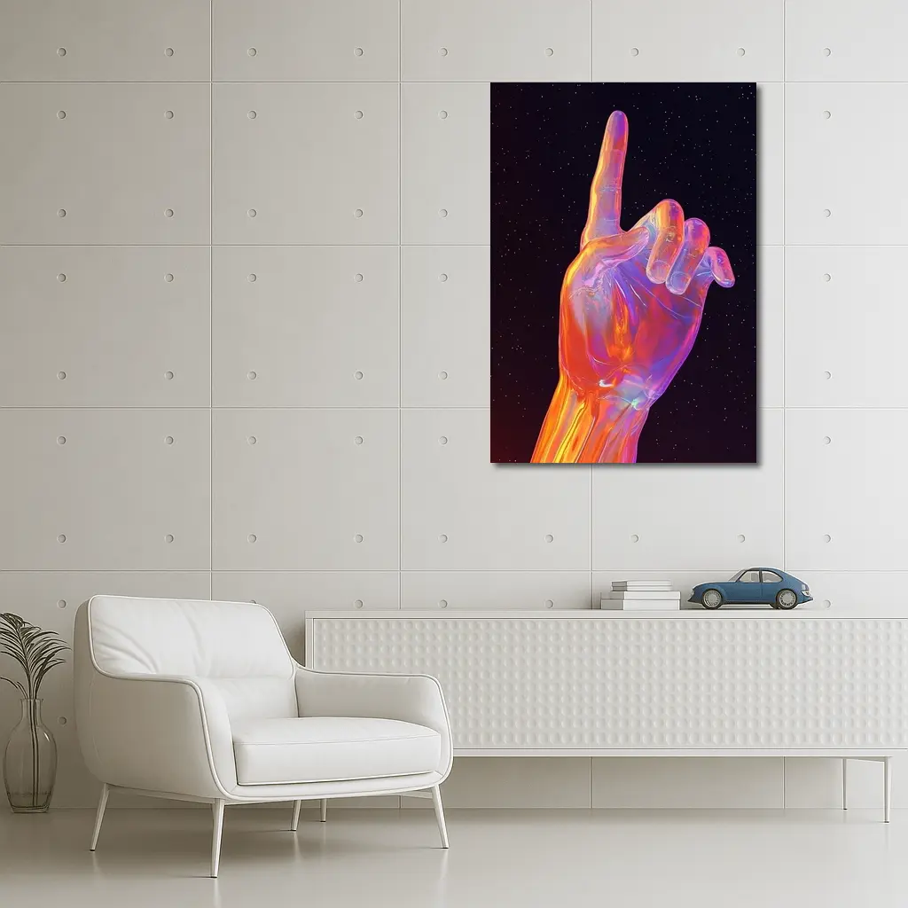 Holographic Glass Hand Pointing Starry Night – Wall Art